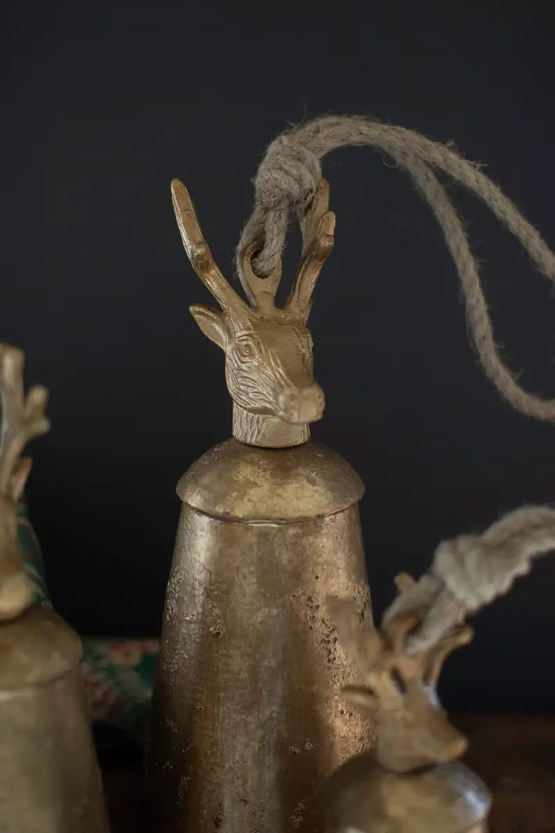 Antiqued Deer Finial Christmas Bell