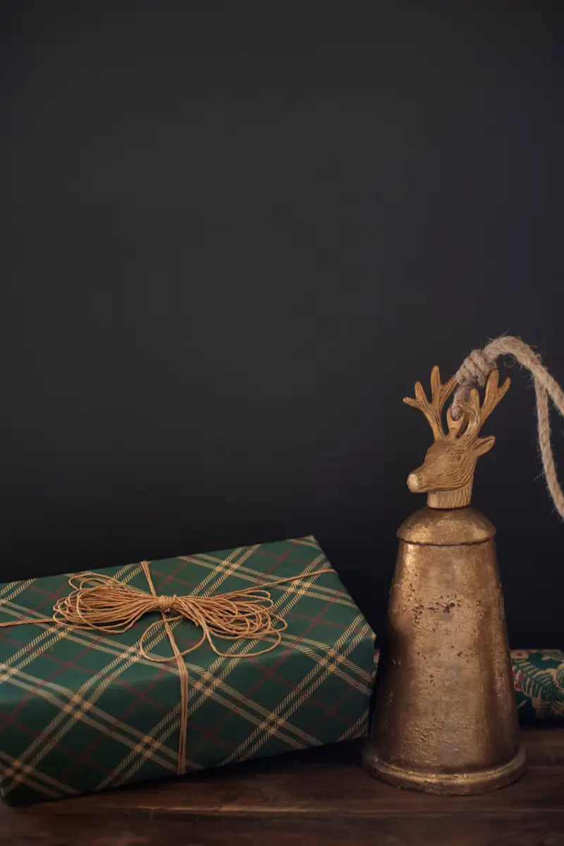 Antiqued Deer Finial Christmas Bell