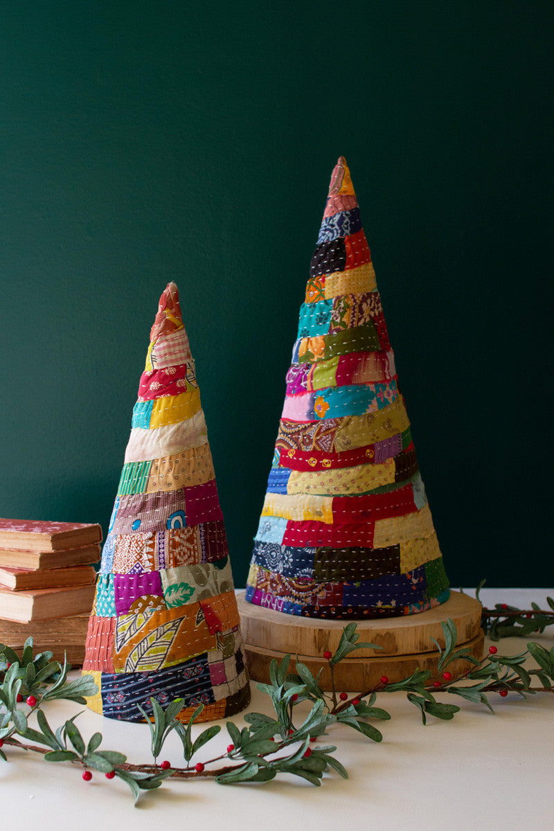 Kantha Fabric Christmas Tree Topiaries