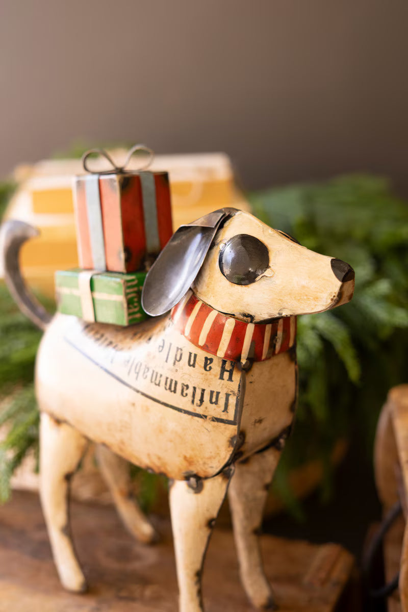 Recycled Metal Christmas Dog Figurine