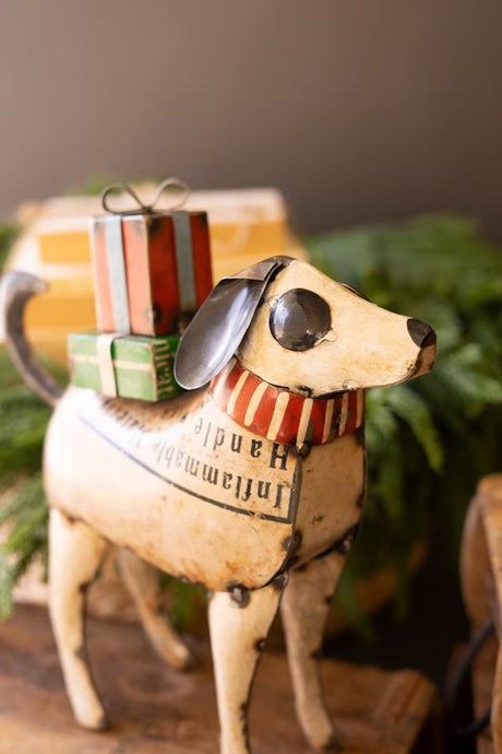 Recycled Metal Christmas Dog Figurine