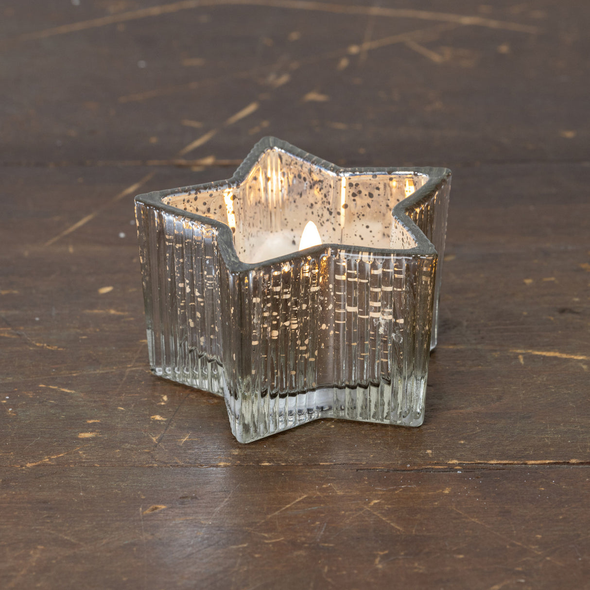 Silver Mercury Glass Star LED Flameless Candle