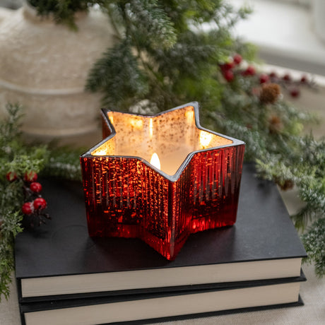 Red Mercury Glass Star LED Flameless Candle