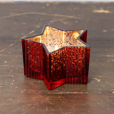 Red Mercury Glass Star LED Flameless Candle