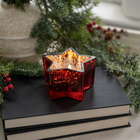 Red Mercury Glass Star LED Flameless Candle