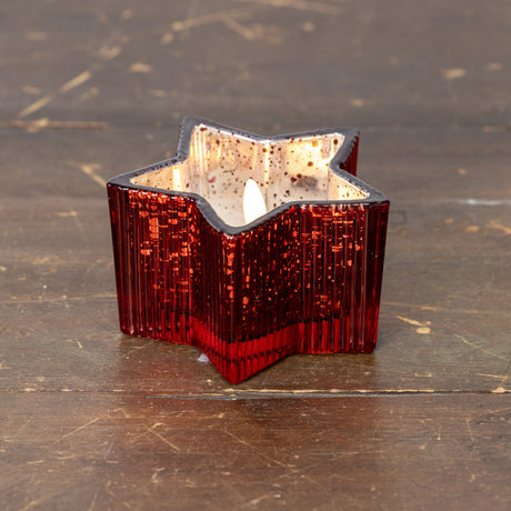 Red Mercury Glass Star LED Flameless Candle