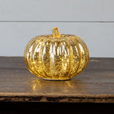 Gold Crackle Glass LED Pumpkin