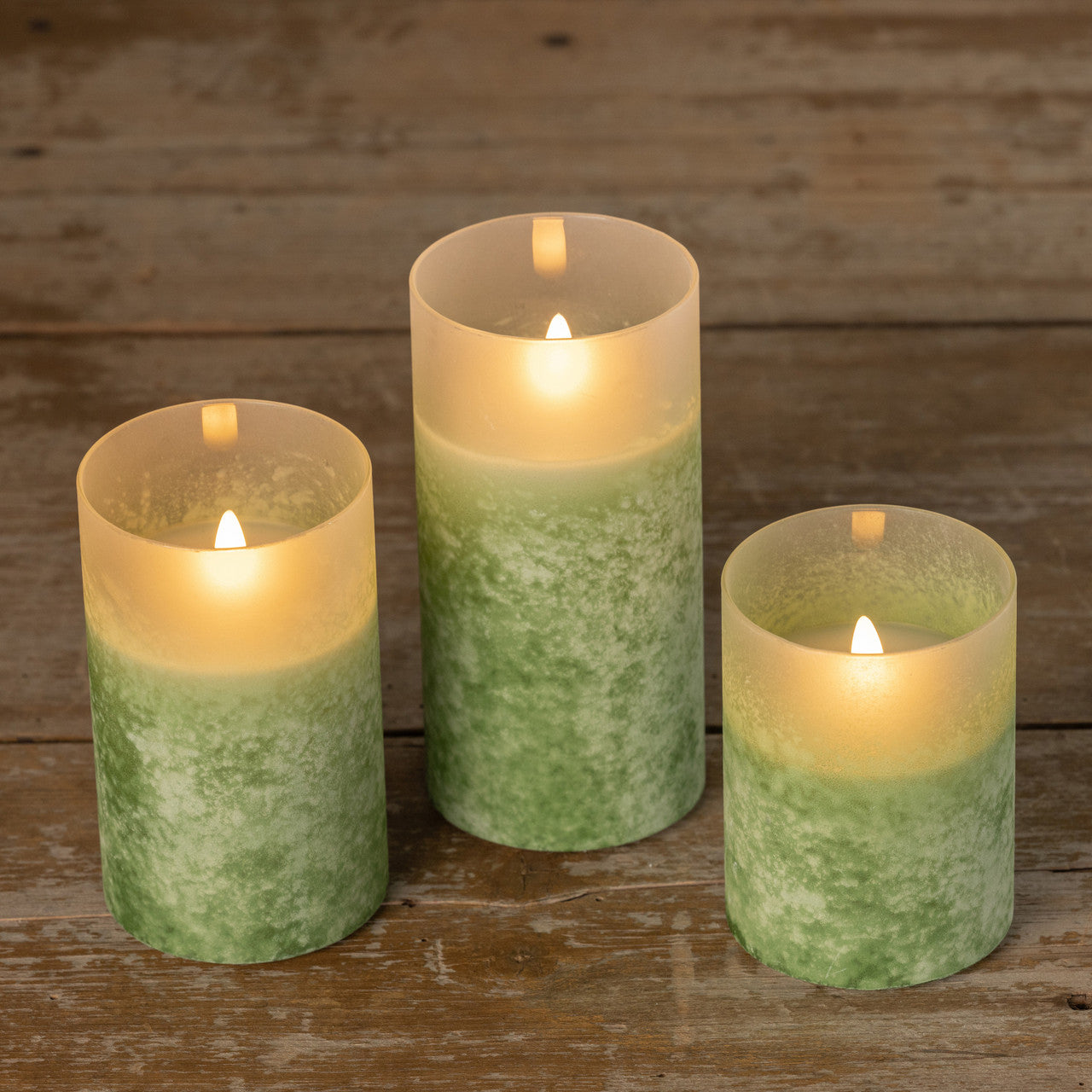 Green Frosted Glass LED Flickering Flame Candle
