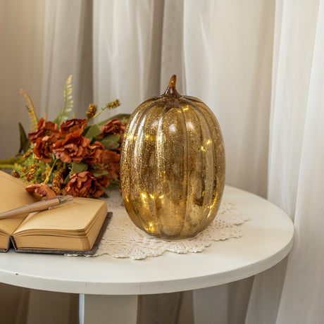 Gold Crackle Glass LED Pumpkin