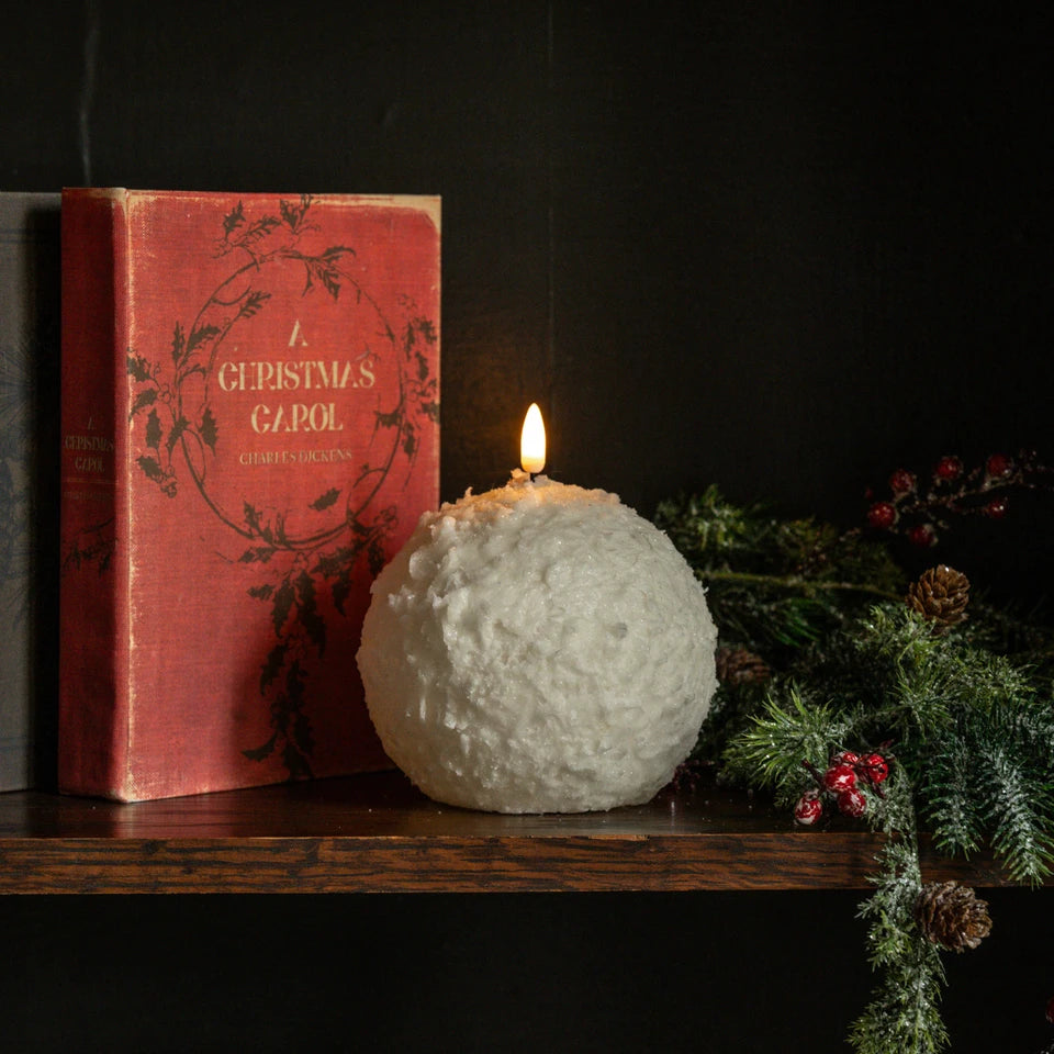 Cream Shimmer 3D Flameless Snowball Candle