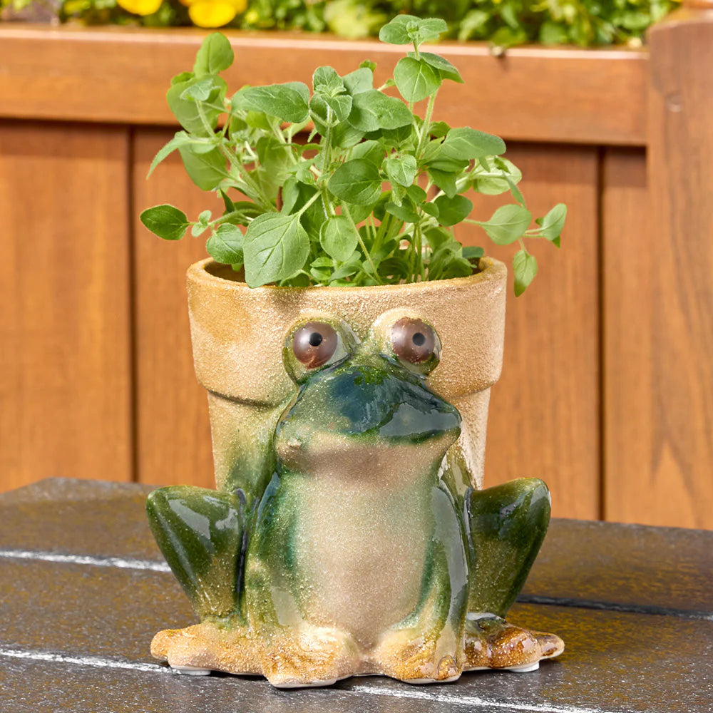 Reactive Glaze Stoneware Green Frog Planter