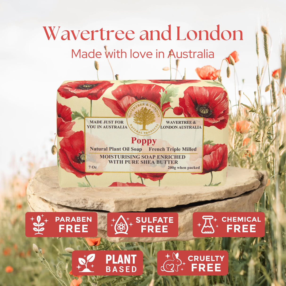 Poppy Triple-Milled Soap Bar | Wavertree & London