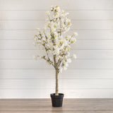 Faux White Cherry Blossom Potted Tree | 5.25'