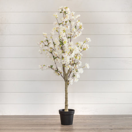 Faux White Cherry Blossom Potted Tree | 5.25'