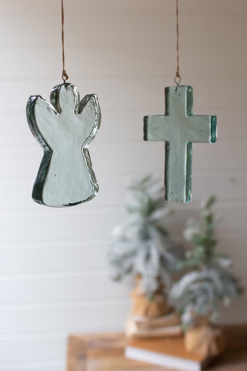 Recycled Glass Angel and Cross Suncatcher