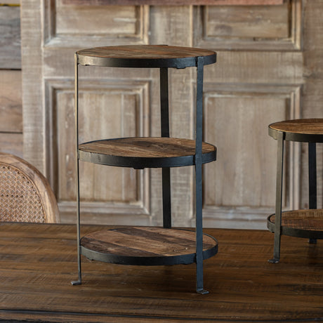 Three-Tier Rustic Wood & Iron Display Stand