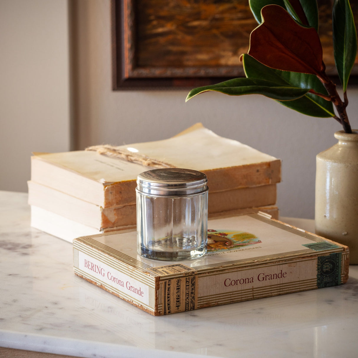 Vintage-Inspired Silver Etched Glass Vanity Jars