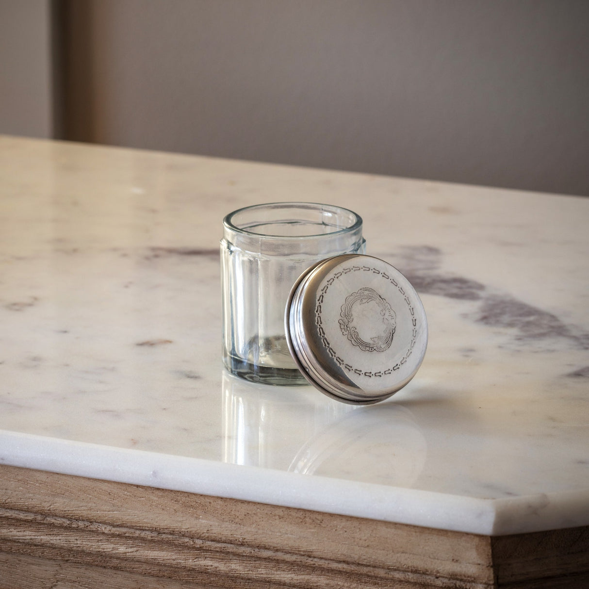 Vintage-Inspired Silver Etched Glass Vanity Jars