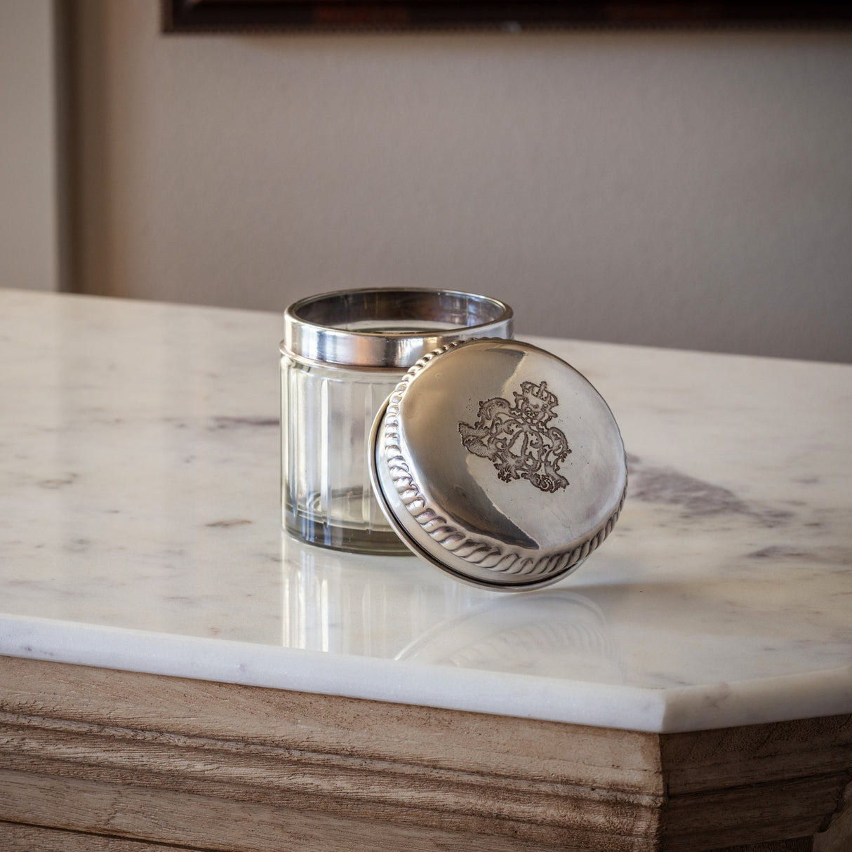 Vintage-Inspired Silver Etched Glass Vanity Jars