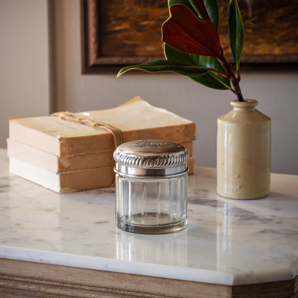 Vintage-Inspired Silver Etched Glass Vanity Jars