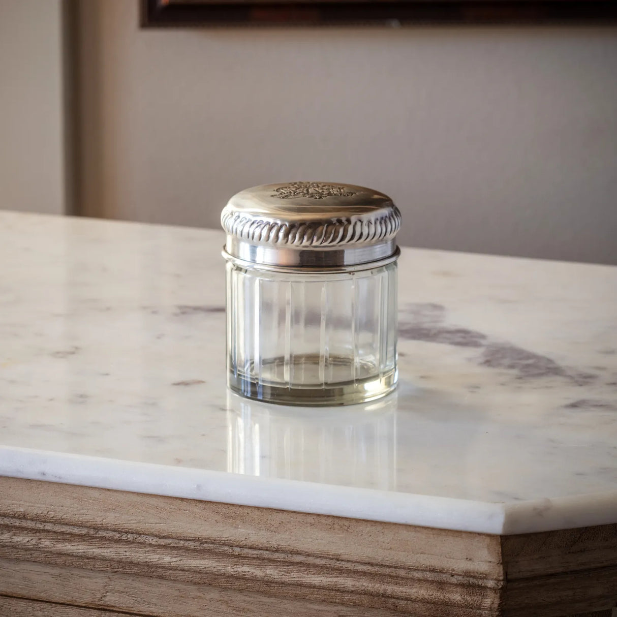 Vintage-Inspired Silver Etched Glass Vanity Jars