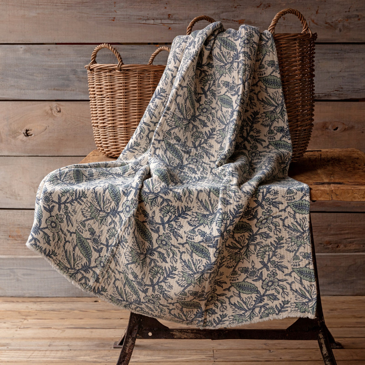 Cornflower Botanical Cotton Throw Blanket