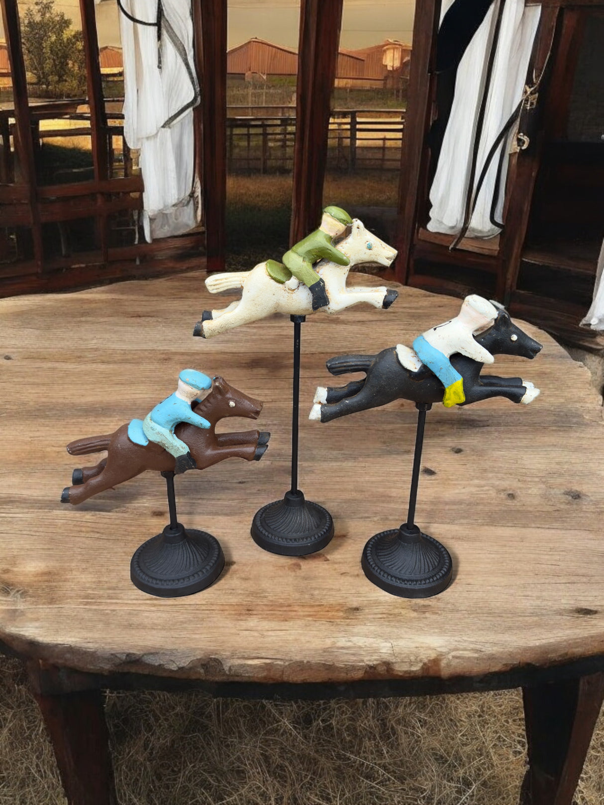 Cast Iron Horse & Jockey Figurines (Set of 3)