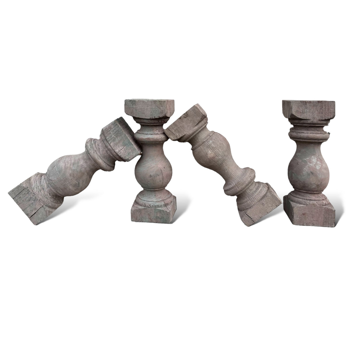 Distressed Egyptian Wood Baluster Candleholders