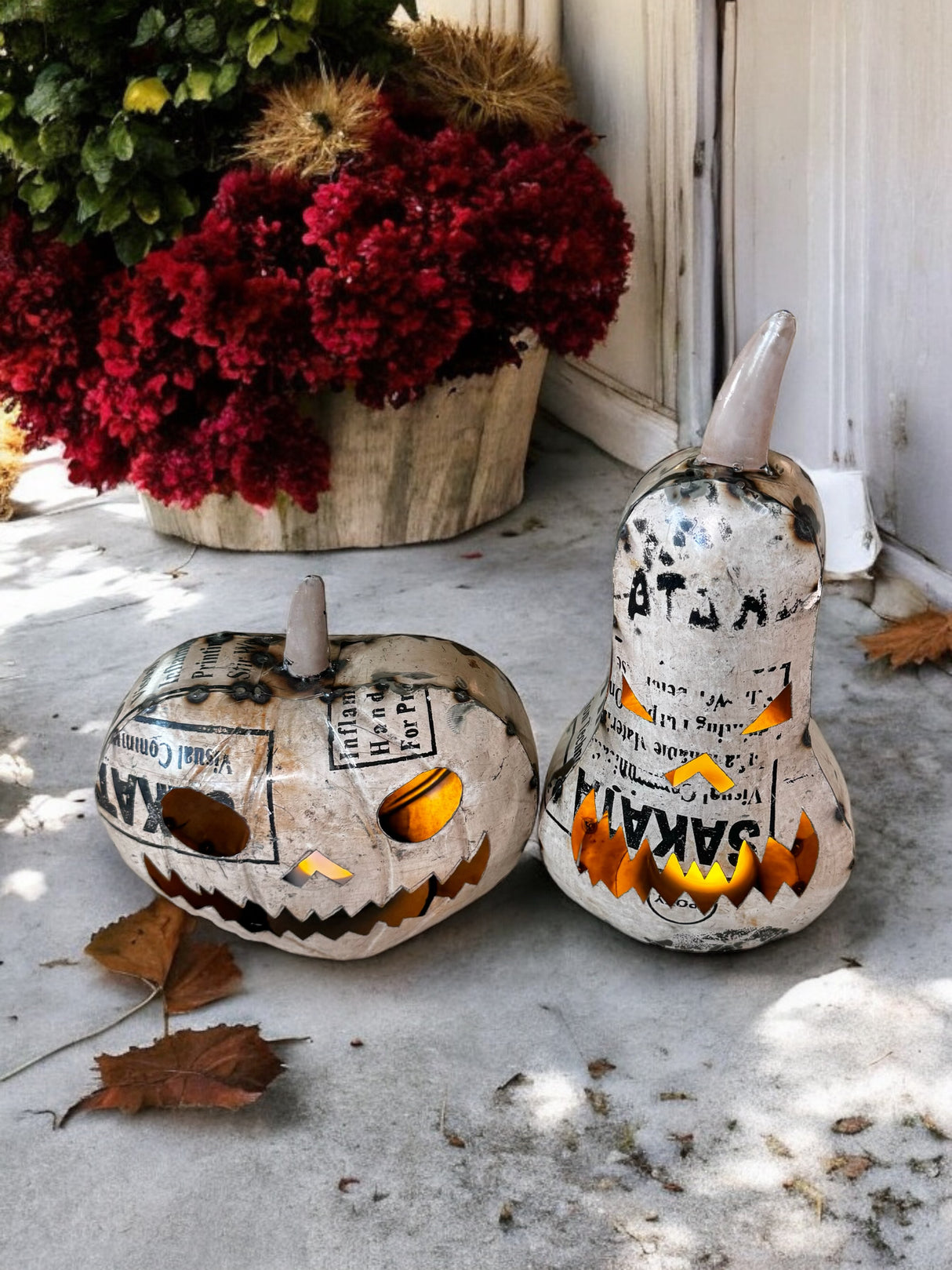 Recycled Metal White Jack O'Lantern Luminaries