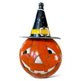 Recycled Metal Orange Pumpkin with Witch Hat