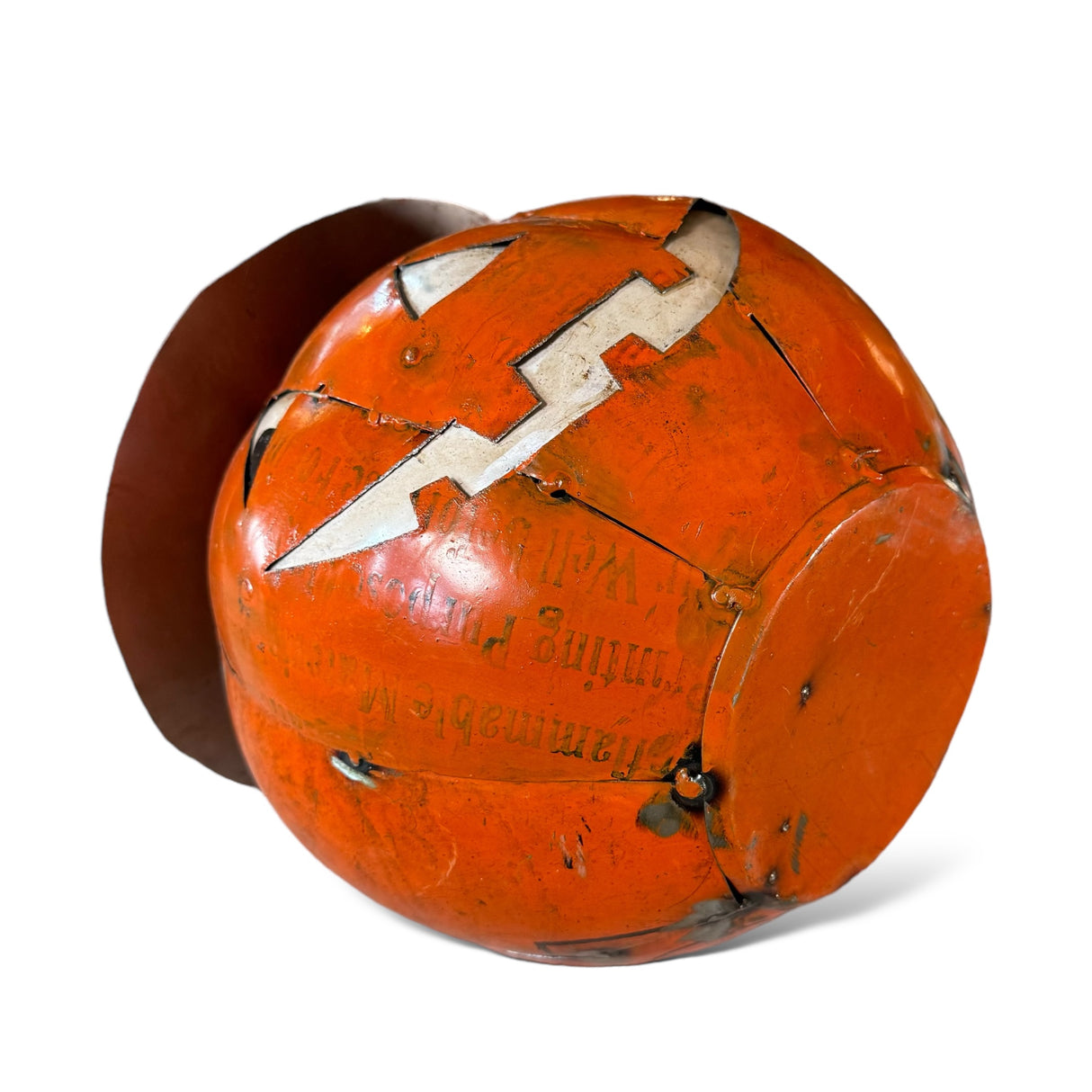 Recycled Metal Orange Pumpkin with Witch Hat