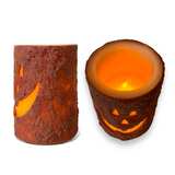 Orange Jack O'Lantern Flameless LED Wax Pillar Candles