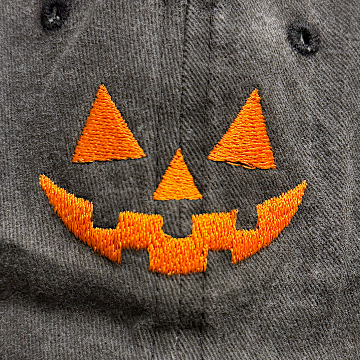 Pumpkin Jack O'Lantern Embroidered Distressed Baseball Cap