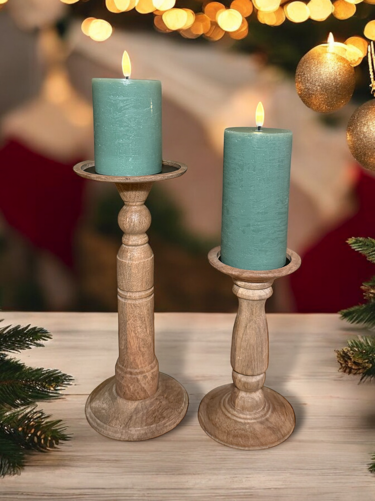 Green Wax 3D Flameless Pillar Candles