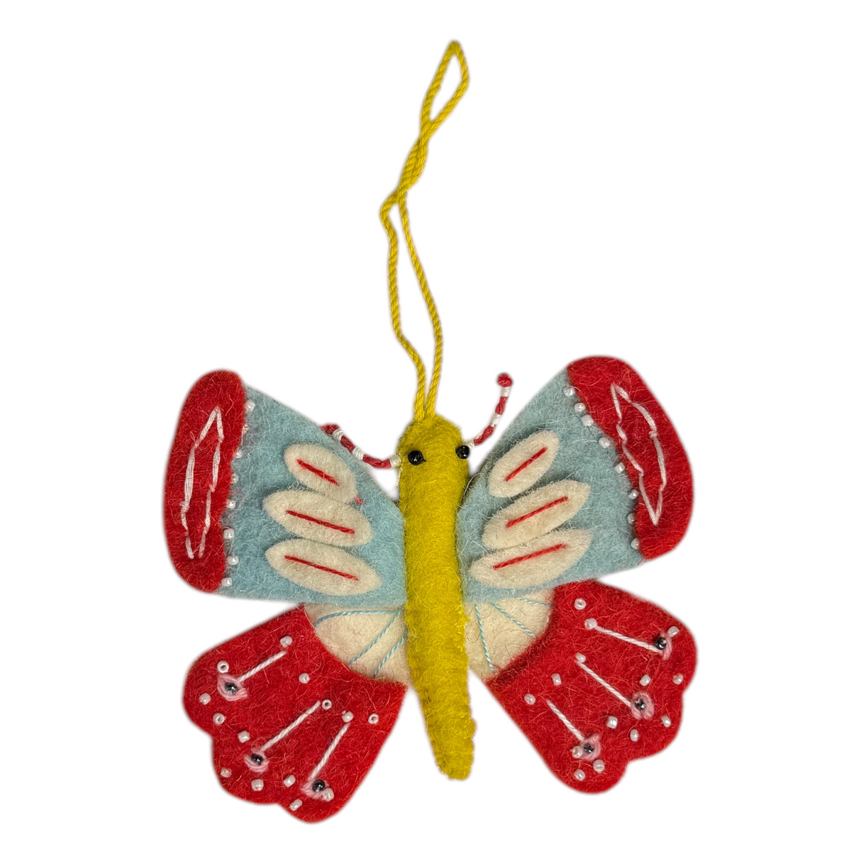 Handmade Wool Felt Butterfly Ornament with Stitching & Embroidery