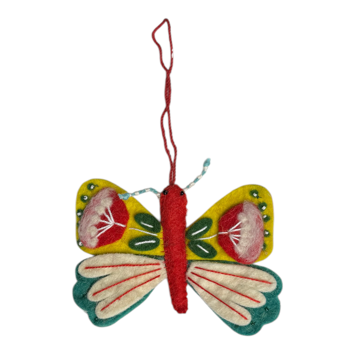 Handmade Wool Felt Butterfly Ornament with Stitching & Embroidery