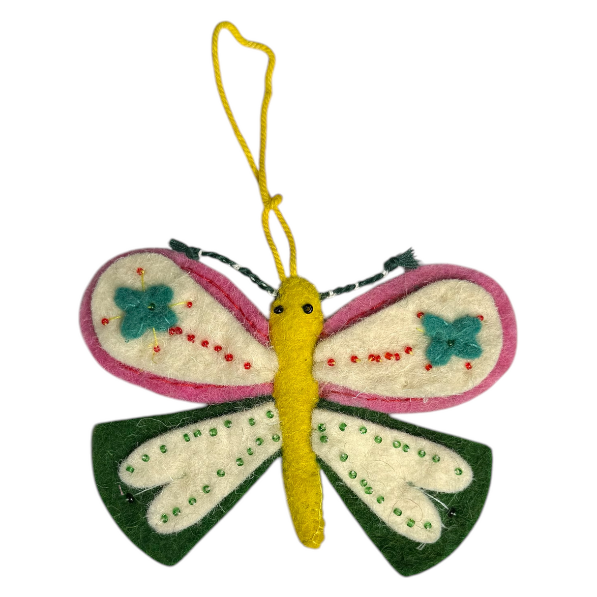 Handmade Wool Felt Butterfly Ornament with Stitching & Embroidery