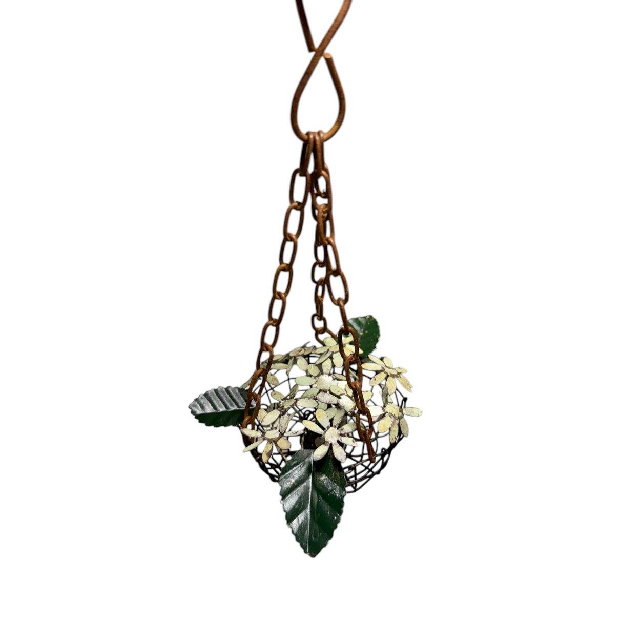 Distressed Metal Flowers in Basket Christmas Ornament