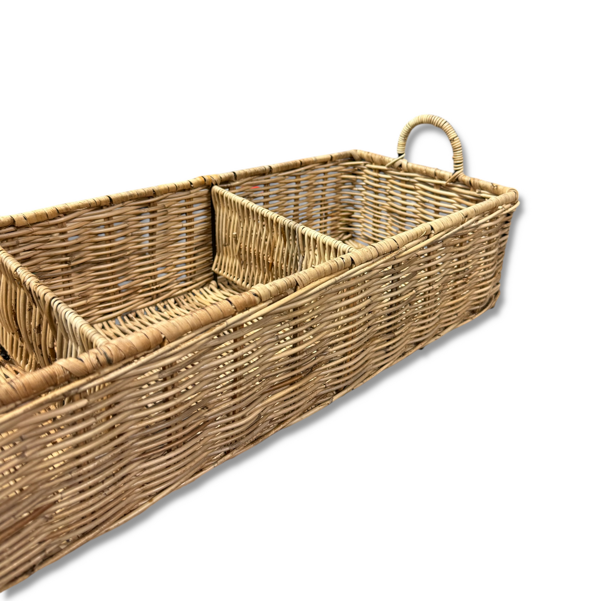 Hand-Woven Rattan Basket with 3 Sections & Handles