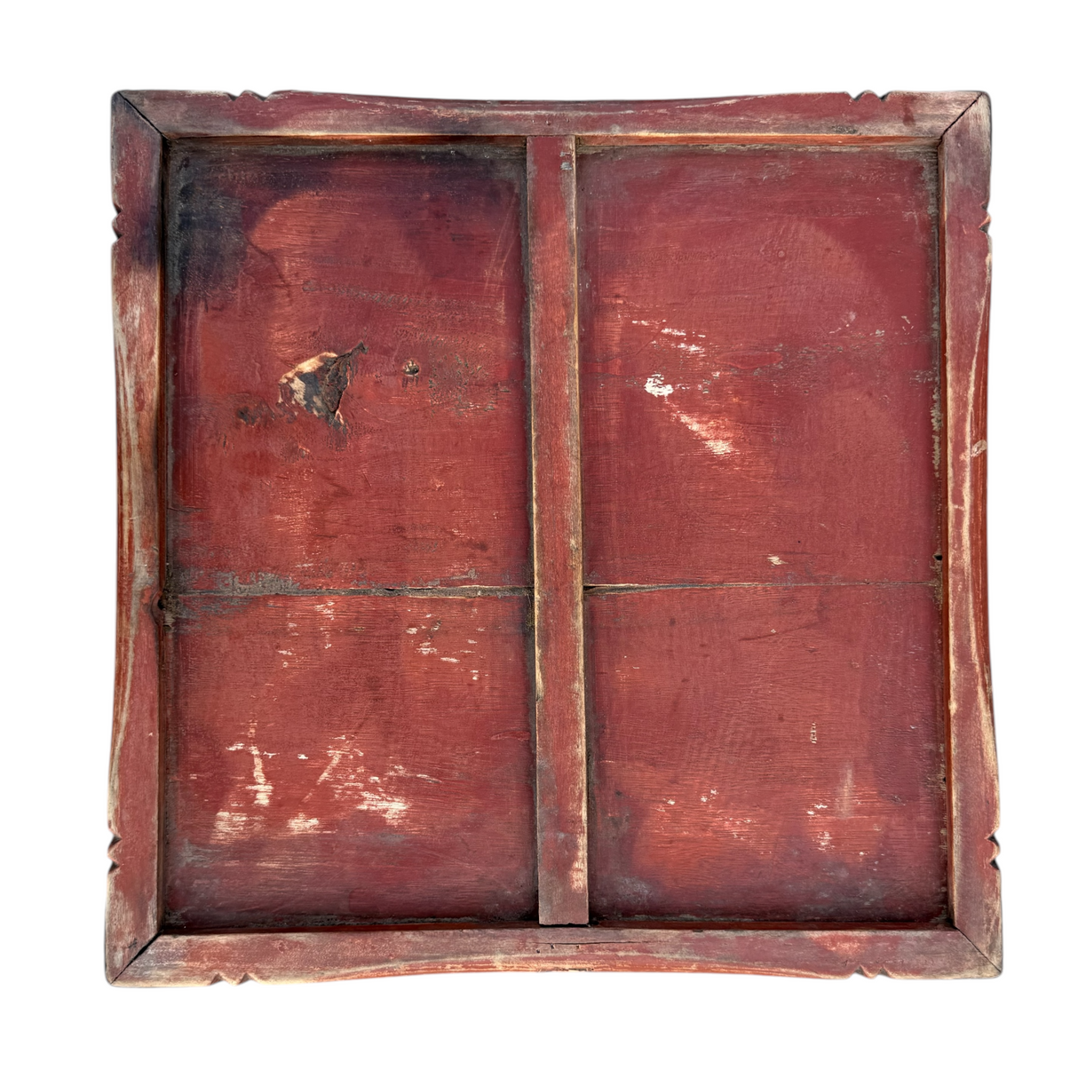 Vintage Hand-Carved Square Wood Tea Tray