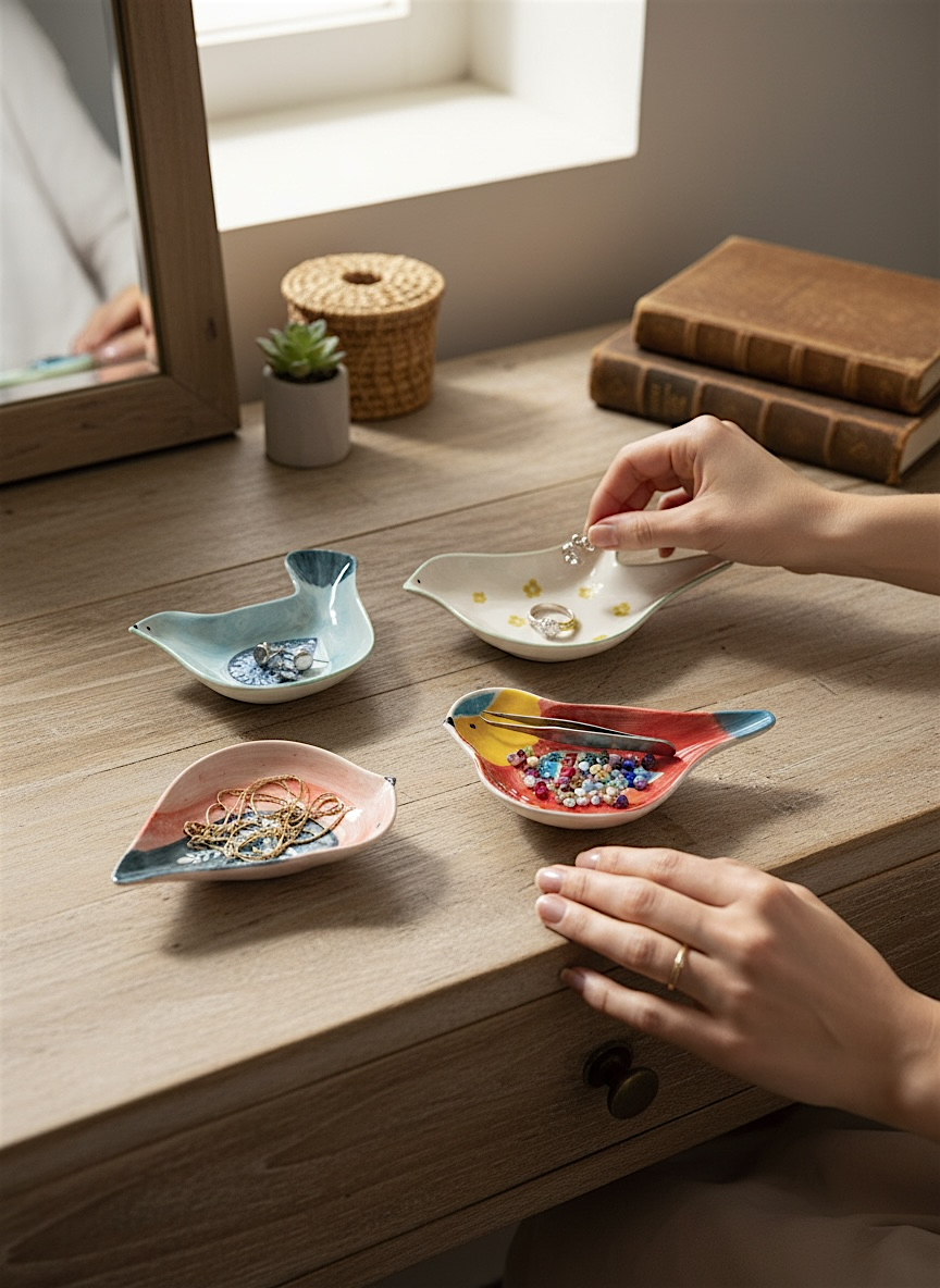 Hand-Painted Ceramic Bird Trinket Dish
