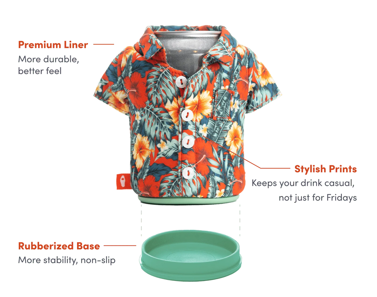 The Aloha Black Monstera Insulated Can Cooler | Puffin Drinkwear