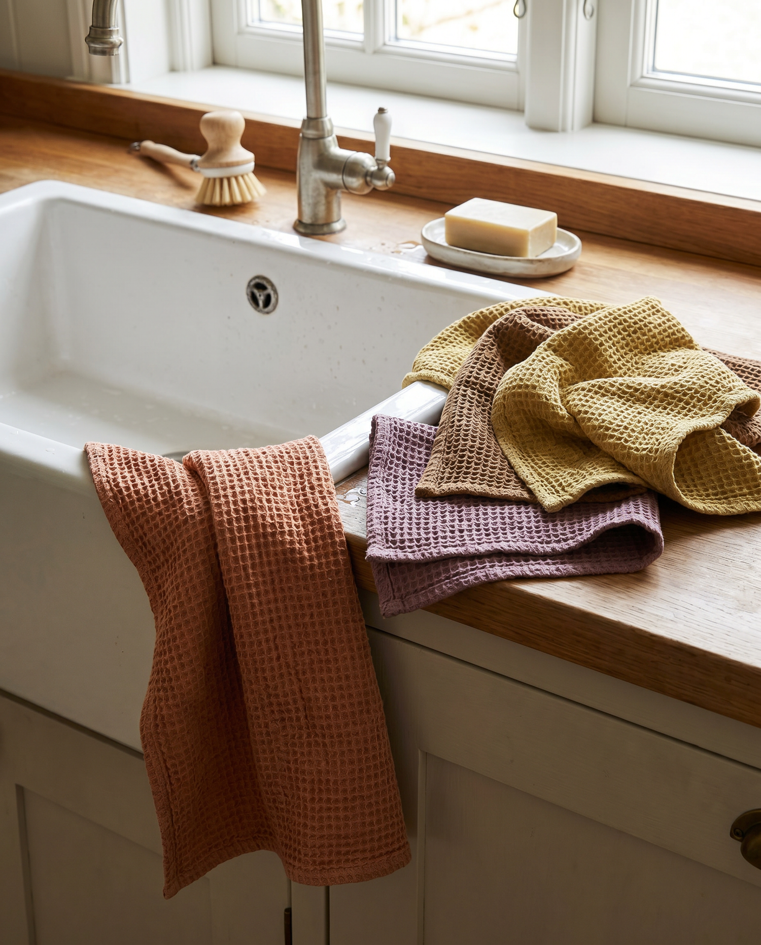 Stonewashed Waffle Weave Cotton Kitchen Towel