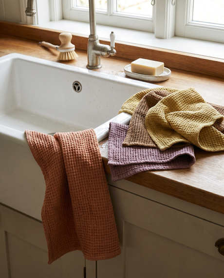 Stonewashed Waffle Weave Cotton Kitchen Towel