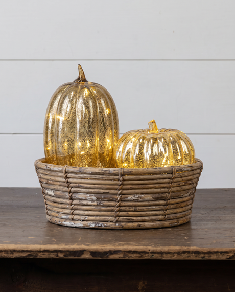 Gold Crackle Glass LED Pumpkin