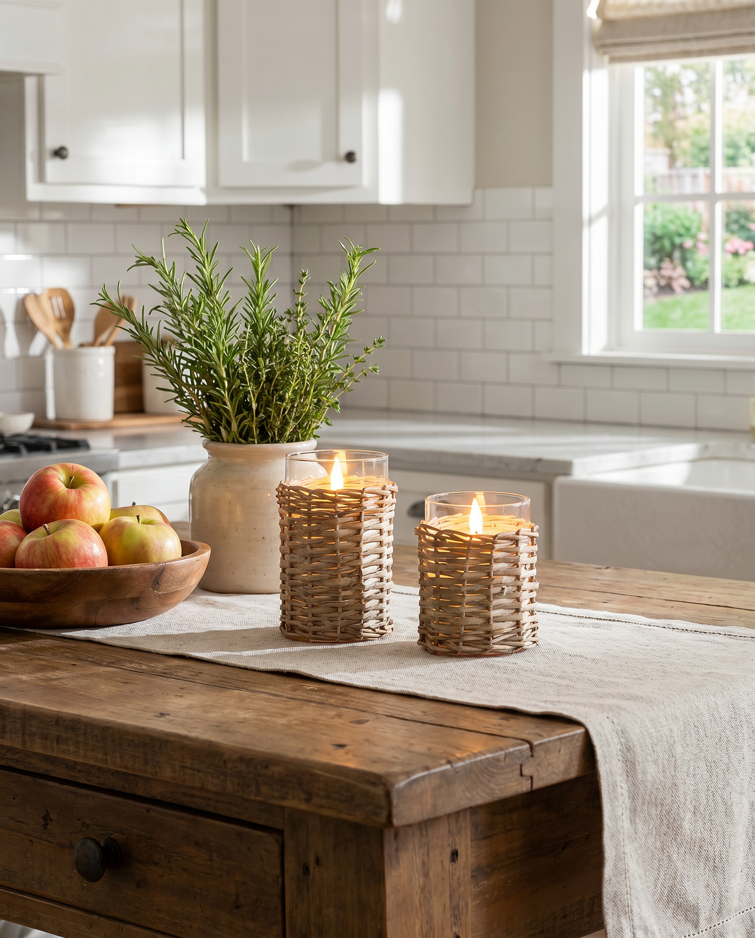 Woven Wicker Glass LED Candle