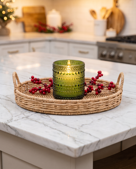 Green LED Beaded Glass Flameless Candle