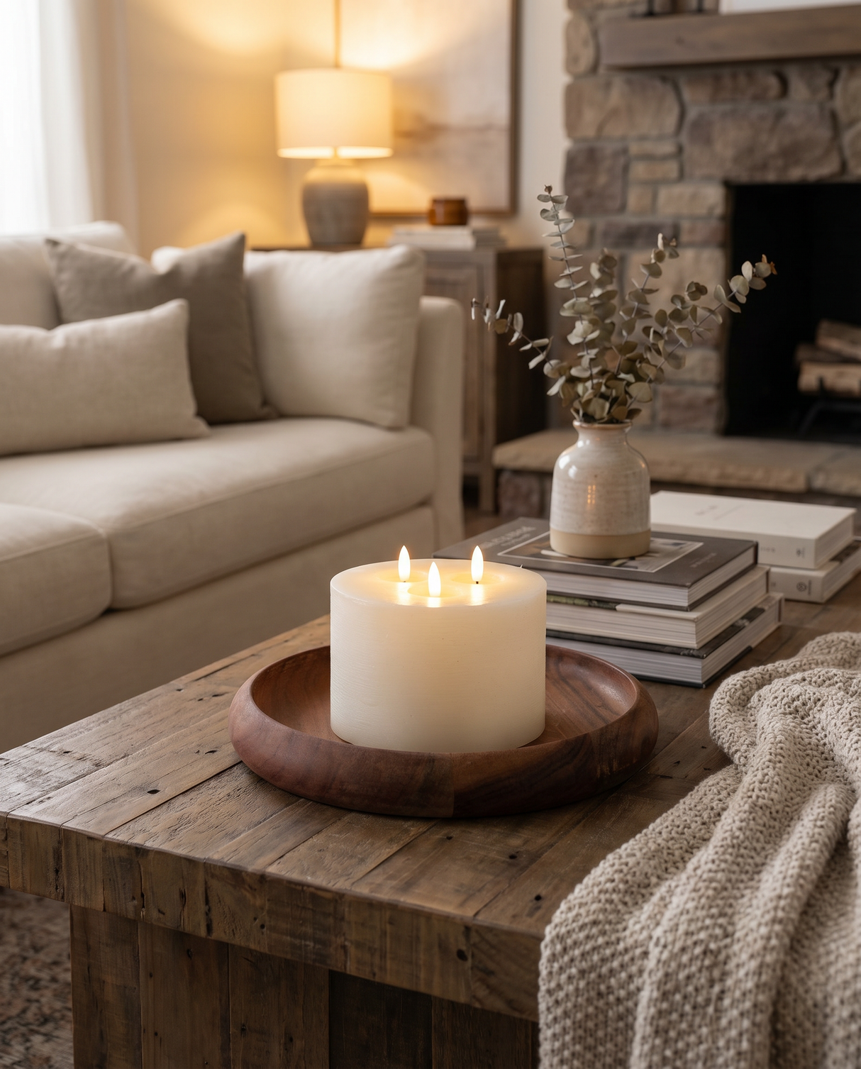 3-Wick White LED Pillar Candle