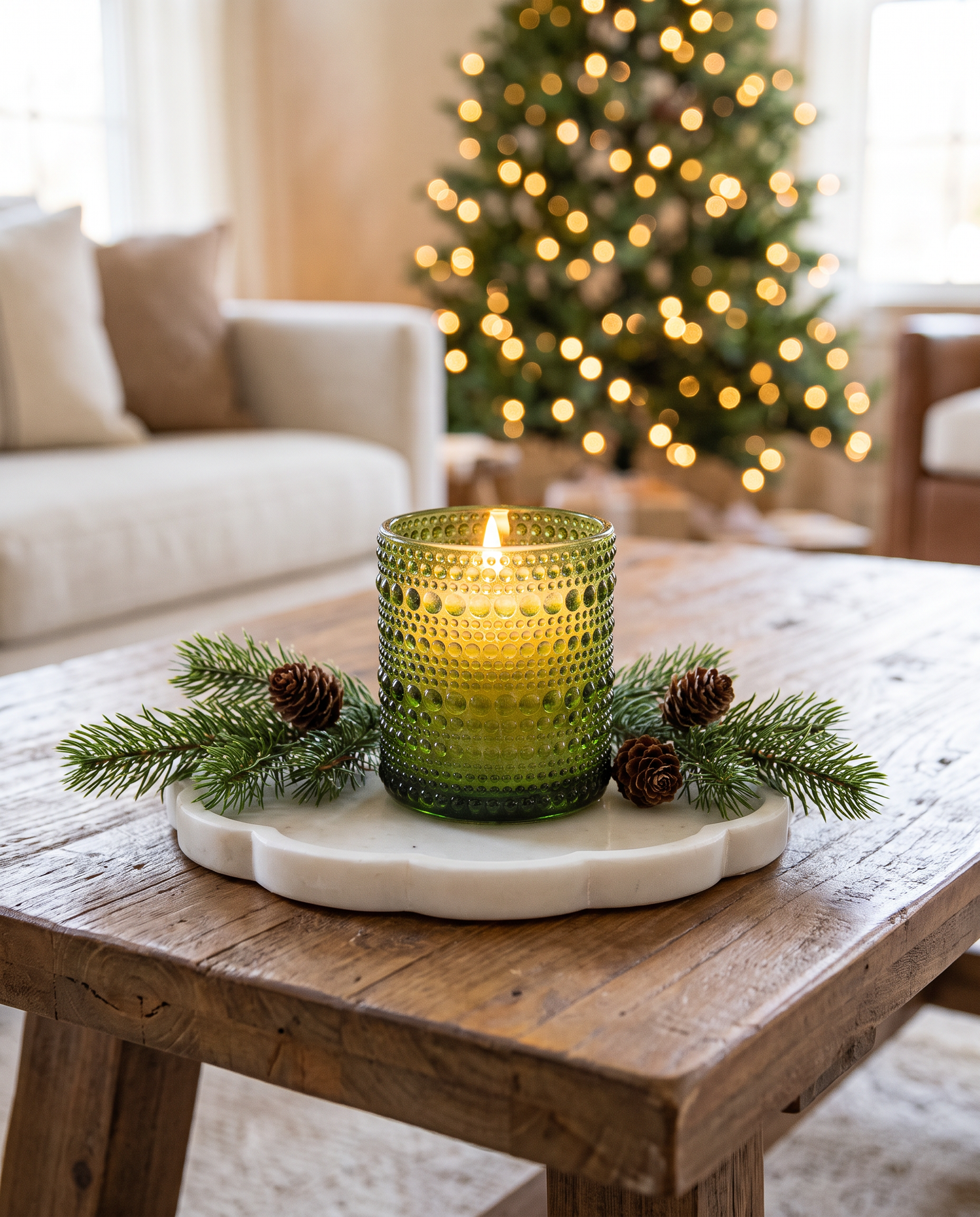 Green LED Beaded Glass Flameless Candle