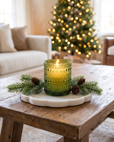 Green LED Beaded Glass Flameless Candle